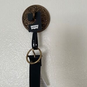 Levis Women's Black Leather Belt‎ Gold Buckle Casual Fashion Accessory